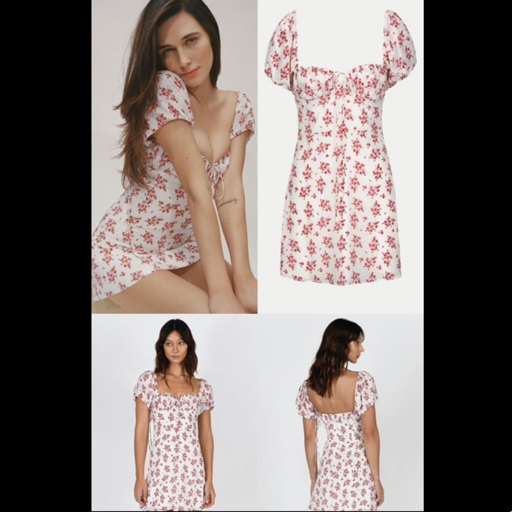 Realisation Par White Mini Dress with Red Floral Print